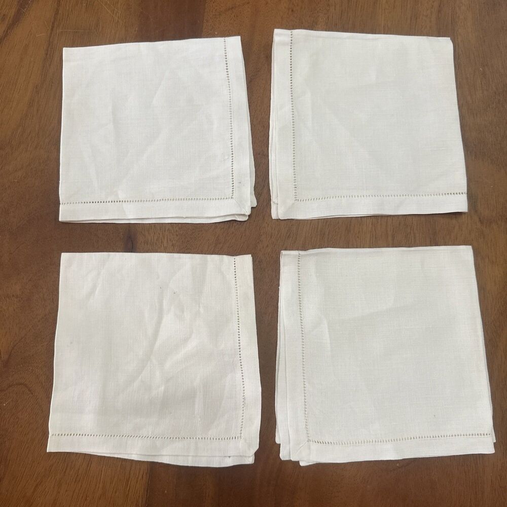 Set Of 4 Linen Square Cloth Napkins Vintage Crafts Luncheon Ecru